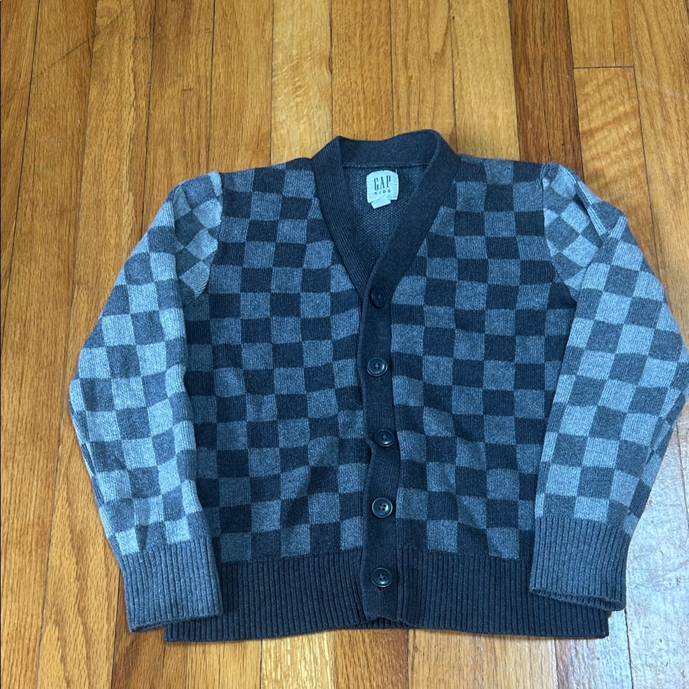 GAP Kid’s Black and Gray Checkered Cardigan